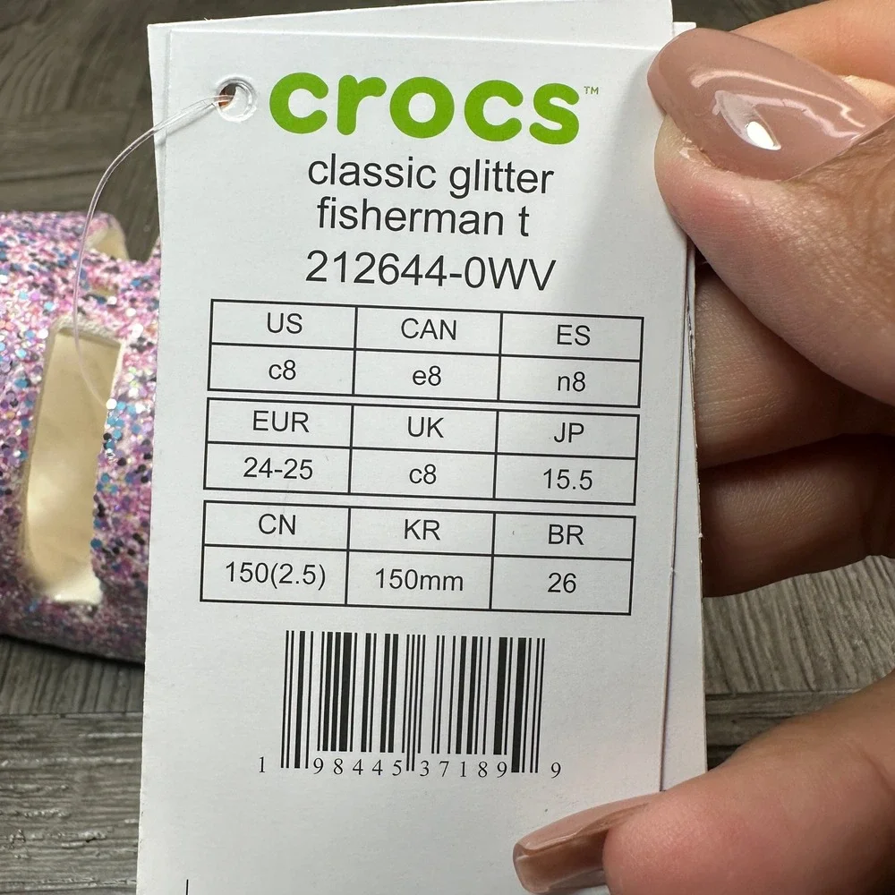 Crocs Fisherman Sandals Kids Size C8 Pink Glitter Sparkly Summer Casual NEW